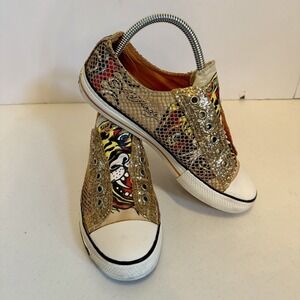 Ed Hardy Tiger Tattoo Graffiti Art L Sneakers Net Overlay Shoes Womens Size 7